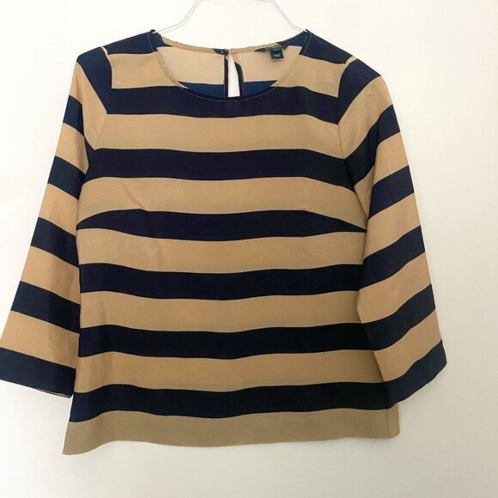 J.Crew Navy & Tan Stripped Top
